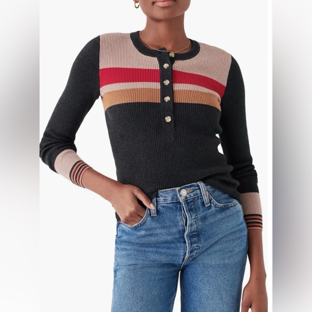 Faherty Mikki Organic Cotton & Cashmere Throwback Strip Henley Sweater